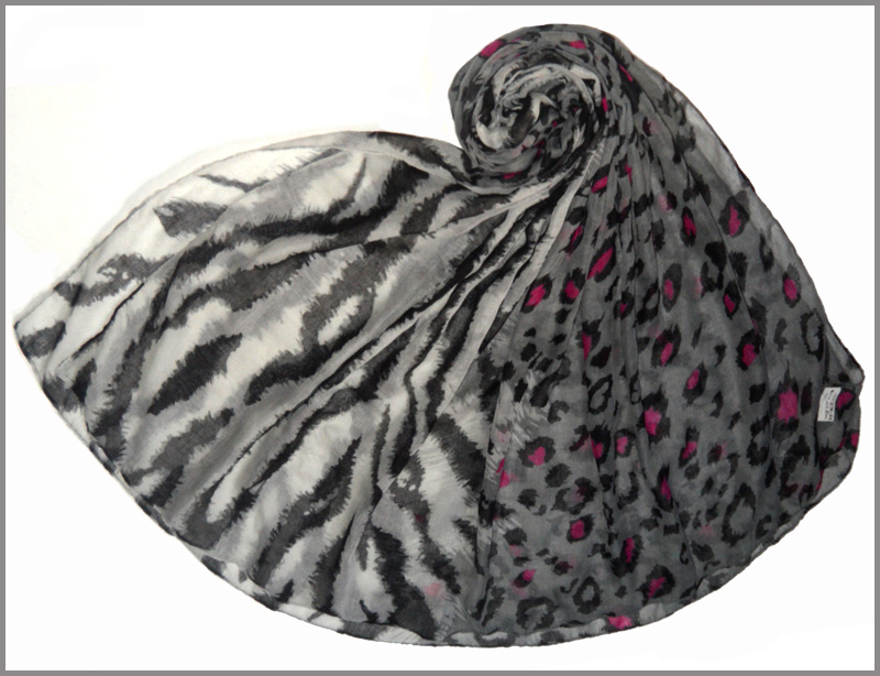 100% Polyester Scarf in Leopard Design, Ombre Effect, Available in Various Colors
