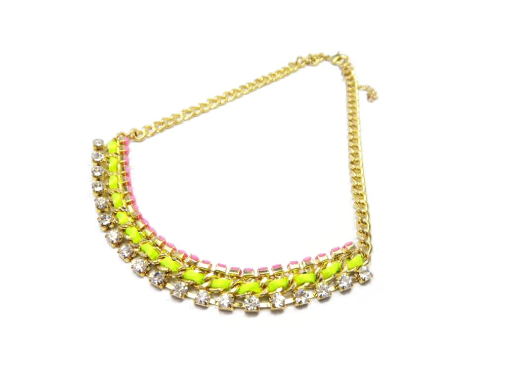 Conba Graceful Luxurious Chunky Necklace with Clear White and Pink Crystal, Lemon Cotton 