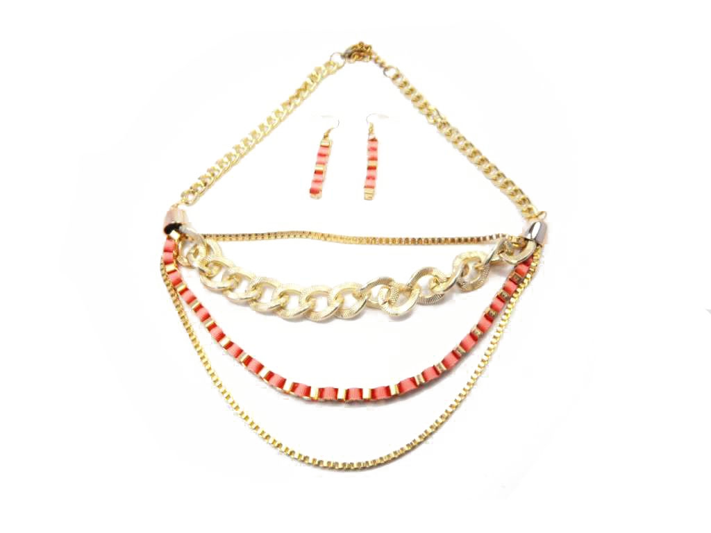 Combo Personalized Necklace Set with Red Cotton and Gold Chain 