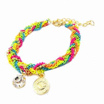 Handmade Colorful Cotton and Two Drop Bracelet