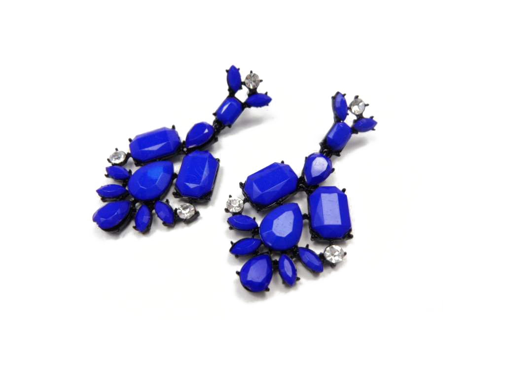 Fashion Earrings with Royal Blue/Clear White Crystal Decoration, Various Colors are Available