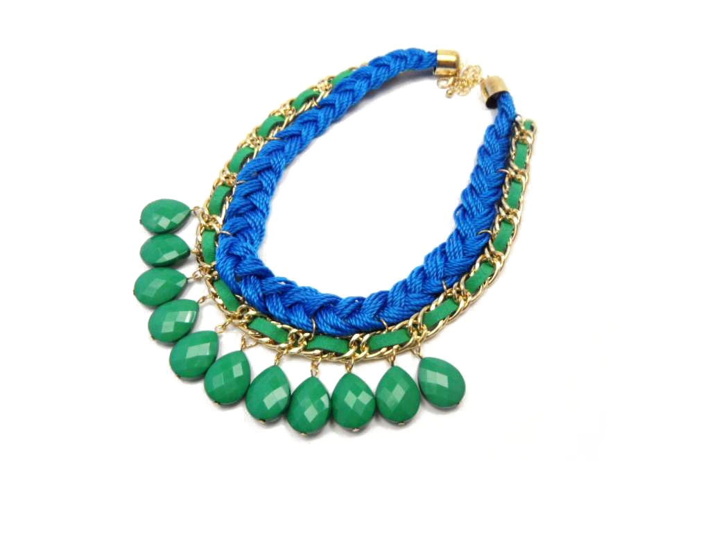 Fashionable Exaggerated Necklace with Green Resin and Blue Cotton Decoration/Various Colors Availabl 
