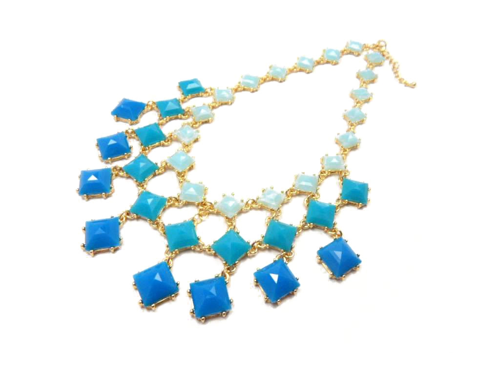 Fashionable Exaggerated Necklace with Clear Blue Squares, Various Colors are Available 