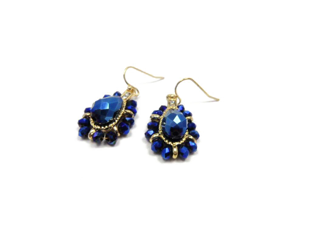 Conba Graceful Earing with Royal Blue and Golden  Crystal  Decoration
