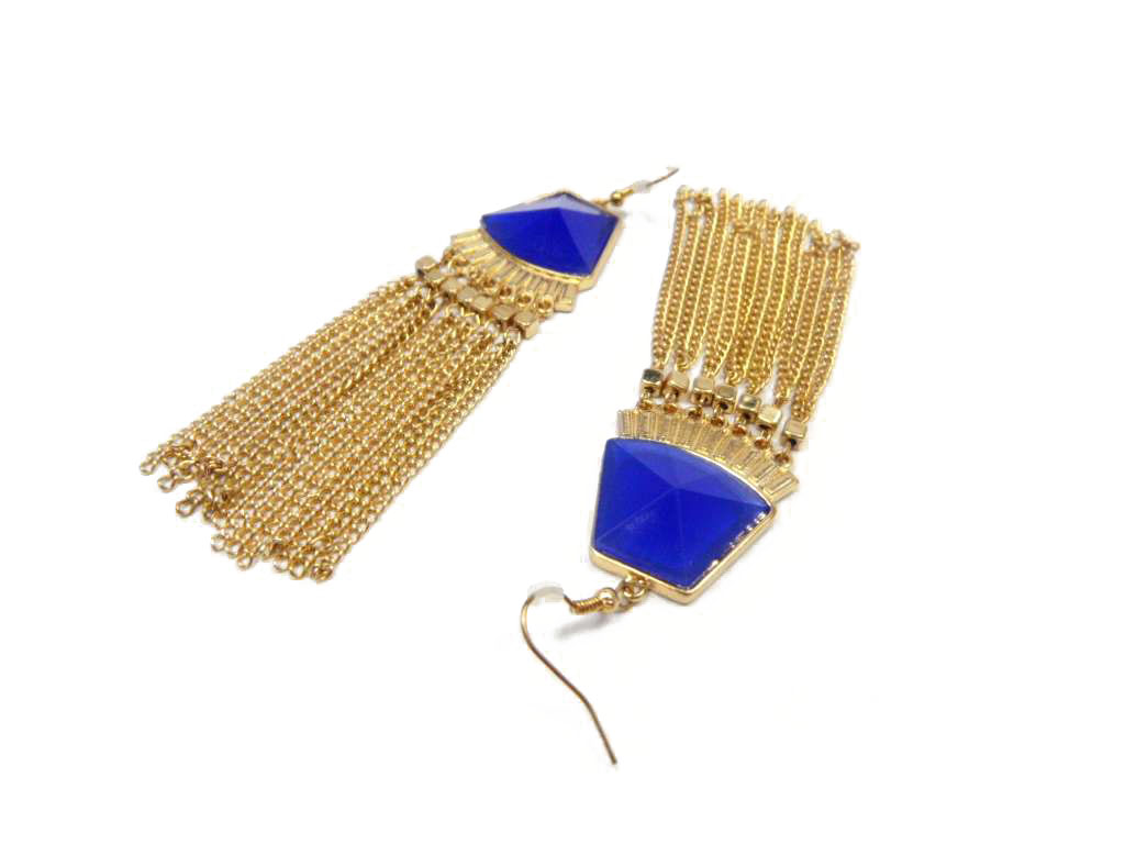 Conba Elegant Earring with Golden Tassel and Royal Blue Acrylic