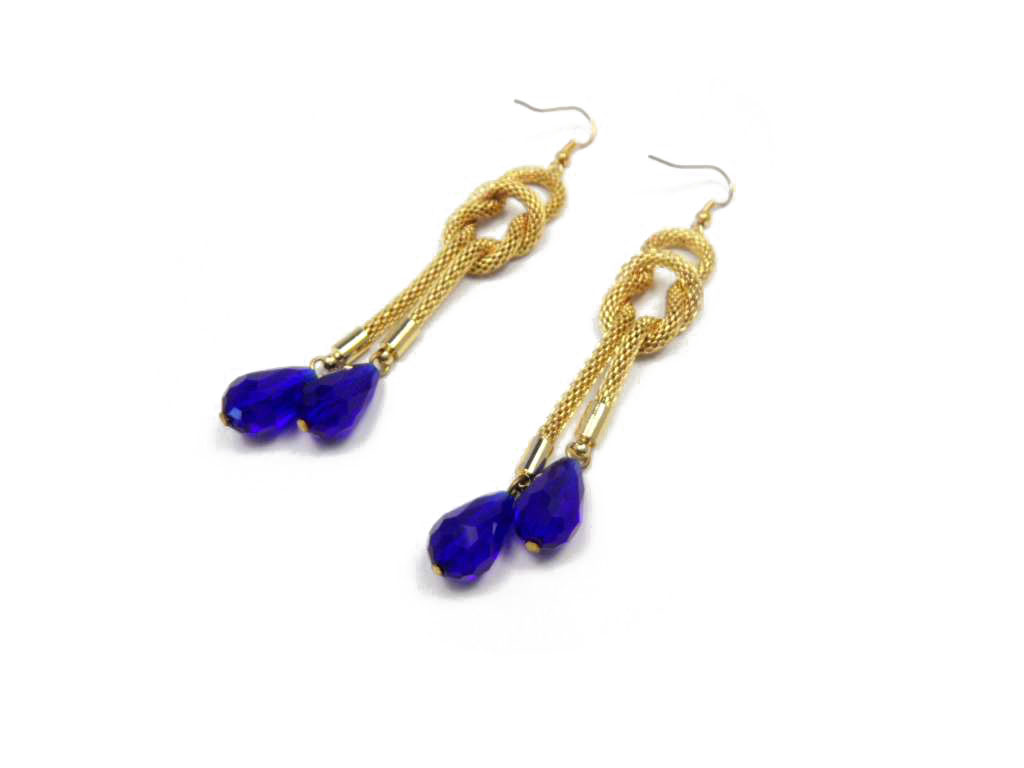 Conba Graceful Drop Earing with Royal Blue Beads  and Golden Chainr Decoration