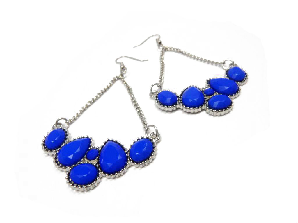 Conba Graceful Earing with Royal Blue Resin and Plated Silver Decoration
