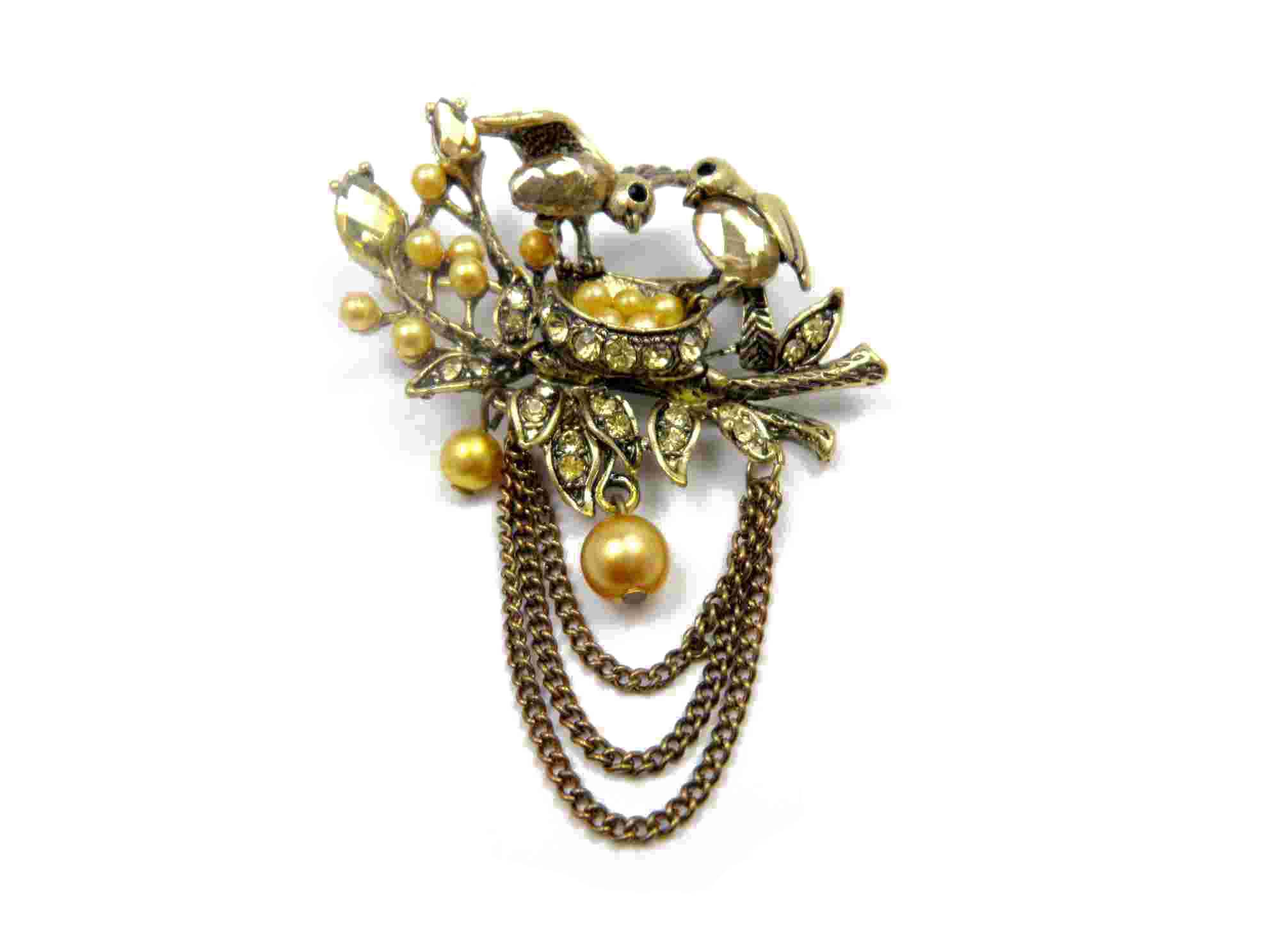 Fashionable bird brooch, made of zinc alloy, glass and plastic, available in various designs 