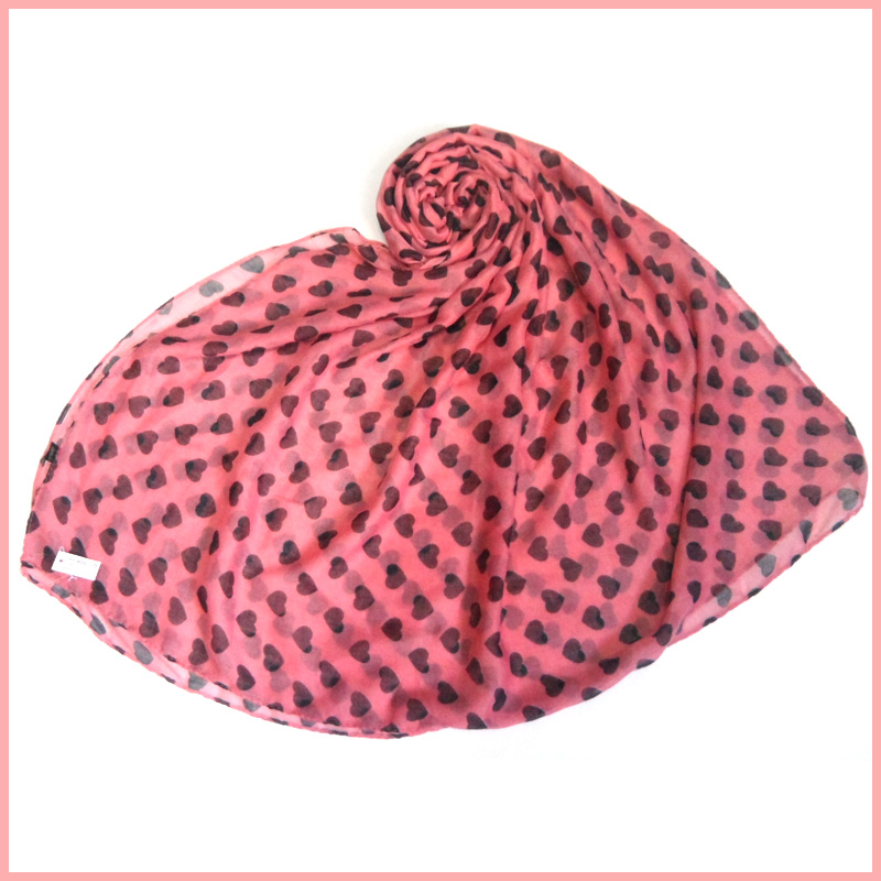 Printed heart red scarf,100% polyester,stylish soft texture, suitable for women