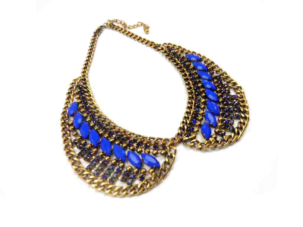 Conba Graceful and Stylish Collar in Sparkling Gold, Decorated with Loyal Blue Acrylic, Gold Beads 