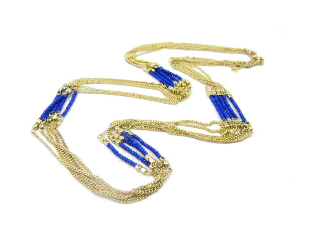 Conba Fashion and Simple Long Necklace with Gold Chain and Royal Blue Beads 