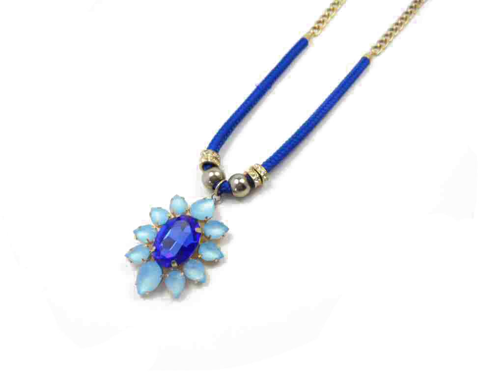 Conba Graceful and Simple Long Necklace with Gold Chain and Royal Blue Flower Pendant Decoration 