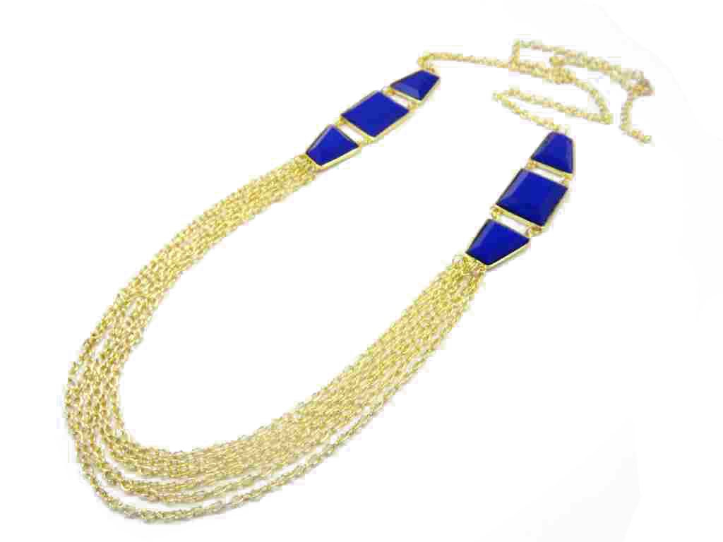 Conba Fashion and Simple Long Necklace with Gold Chain and Royal Blue Beads 