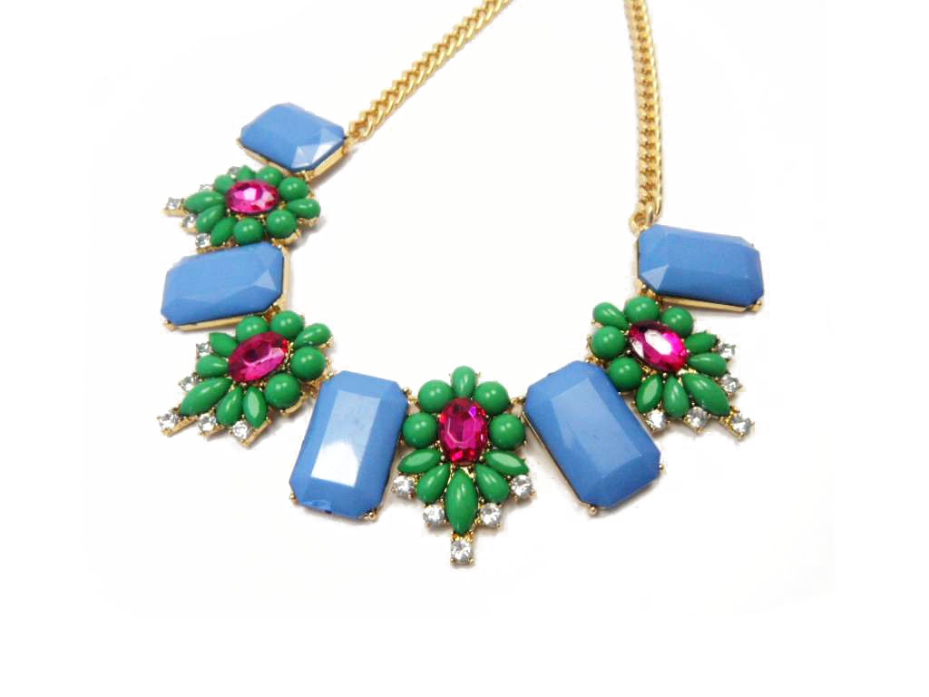 Mix-color Flower Necklace with Light Blue and Mint Resin, Various Colors and Designs are Available 