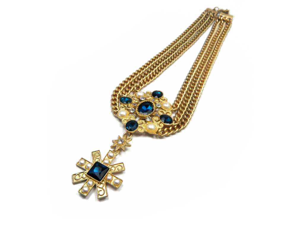 Conba Personal and Statement  Necklace with  Golden Thick Chain ,Dark Green and  Transparent Crystal  Decoration.